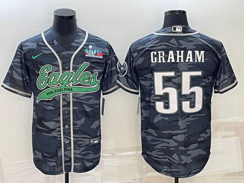 Men's Philadelphia Eagles #55 Brandon Graham Grey Camo With Patch Cool Base Stitched Baseball Jersey